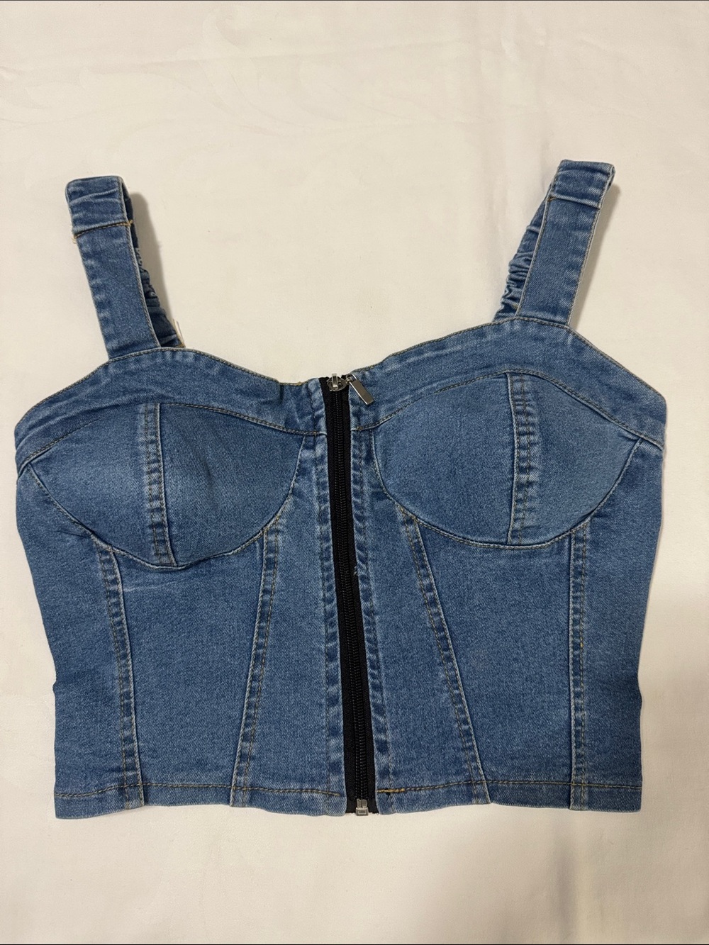 NWT JOLIE & JOY medium wash denim corset top. Size M